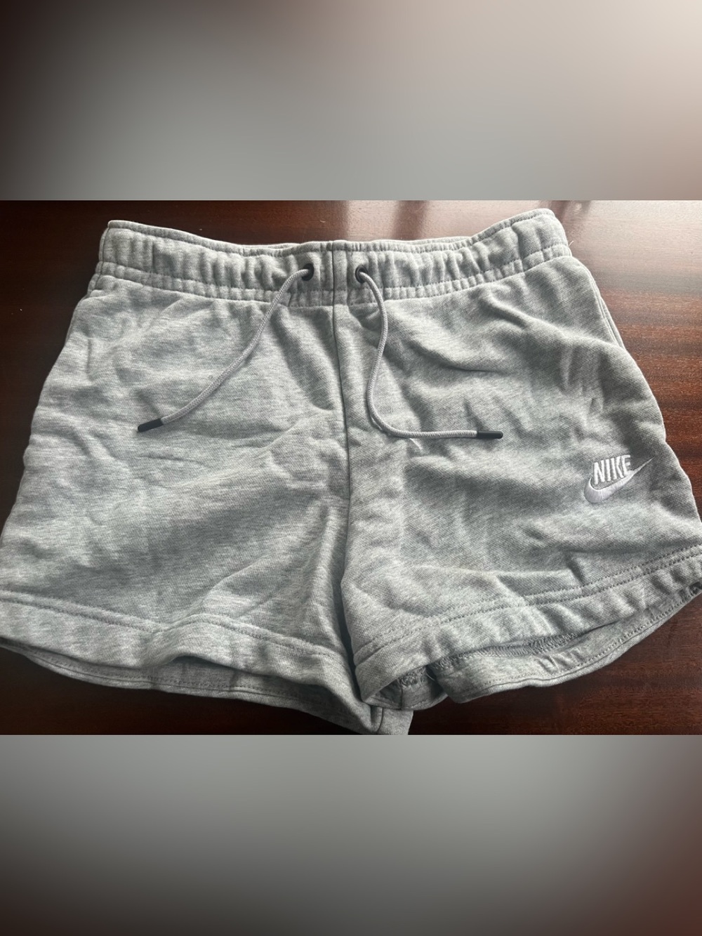 Nike Women’s Gray Athletic Shorts with Drawstring and Logo